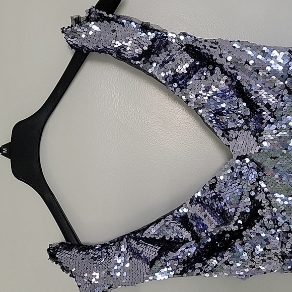 Free People Sequin Metallic Purple Black short dress party cocktail size 6 - Picture 7 of 17